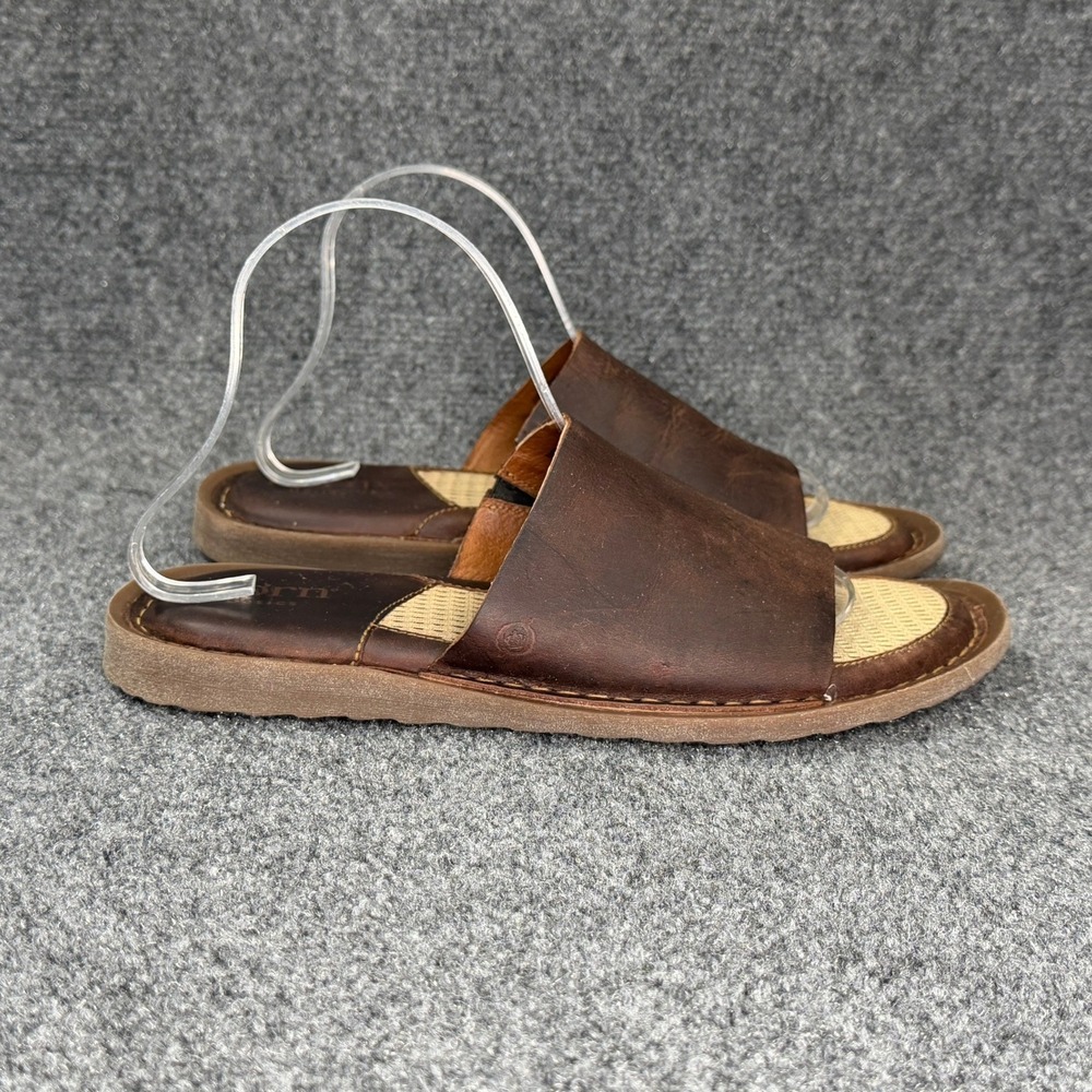 Born Leeward Slide Sandals Men's 8 Dark Castano Brown Leather Comfort Flip Flops